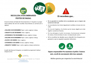 Cartell recollida escombraries Nadal 2019