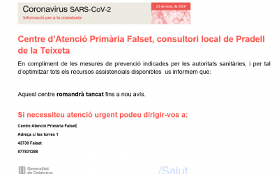 El consultori mèdic de Pradell, tancat fins a nou avís